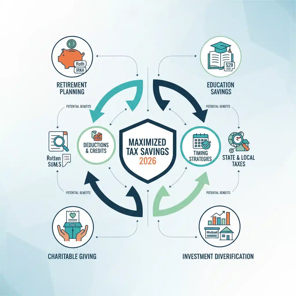 Infographic showing tax optimization strategies for 2026