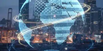 Digital globe showing global trade routes and U.S. economic influence