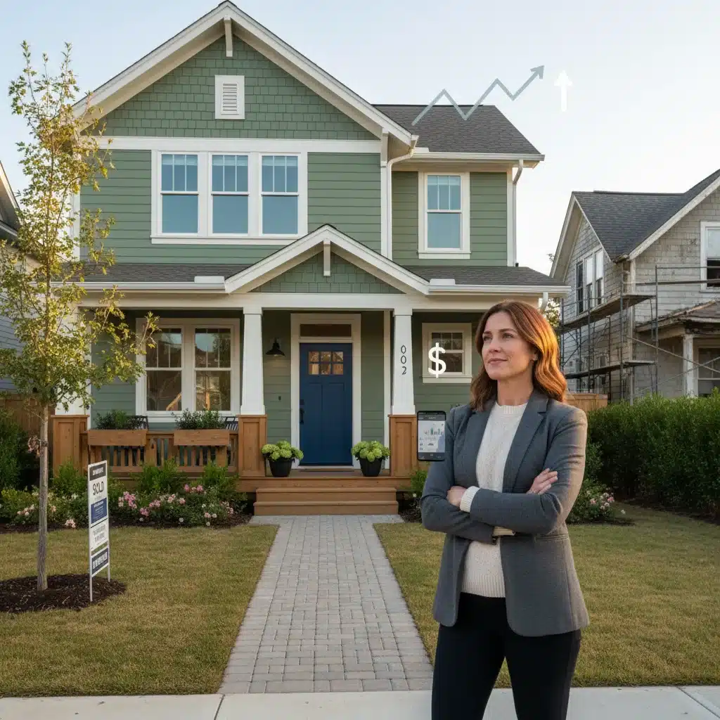 Investor evaluating a renovated property, highlighting value-add strategies in a changing real estate market.