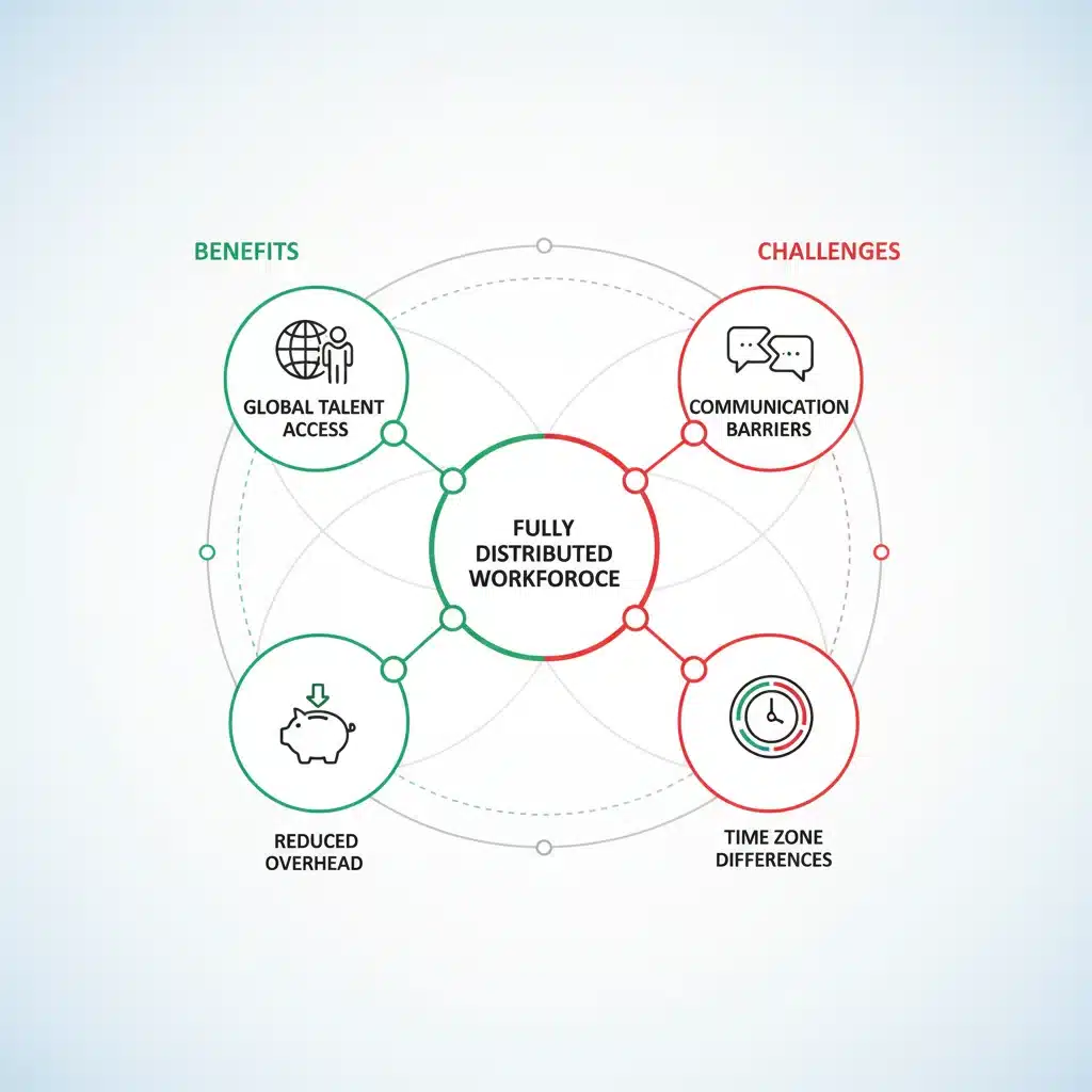 Infographic on benefits and challenges of distributed workforce