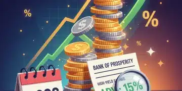 Growing stack of coins with high APY on a bank statement, representing high-yield savings in 2026.