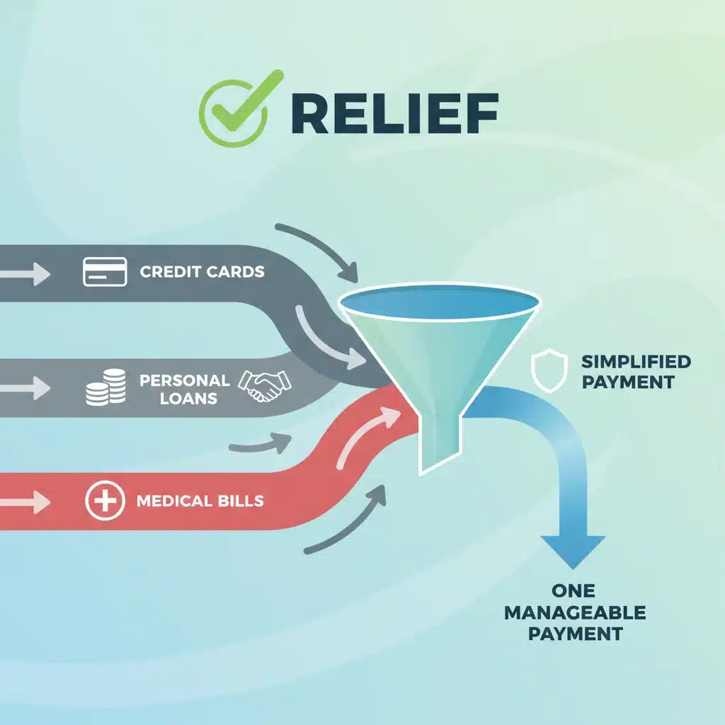 Multiple debts consolidating into one manageable payment