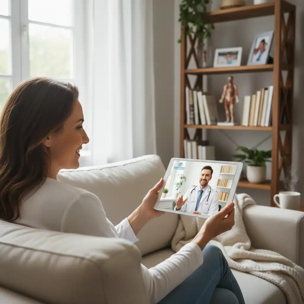 Patient using a telehealth application on a tablet for a remote doctor consultation.